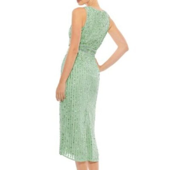 Mac Duggal Lime Green Vertical Sequin Midi Sheath Dress - Picture 2 of 3